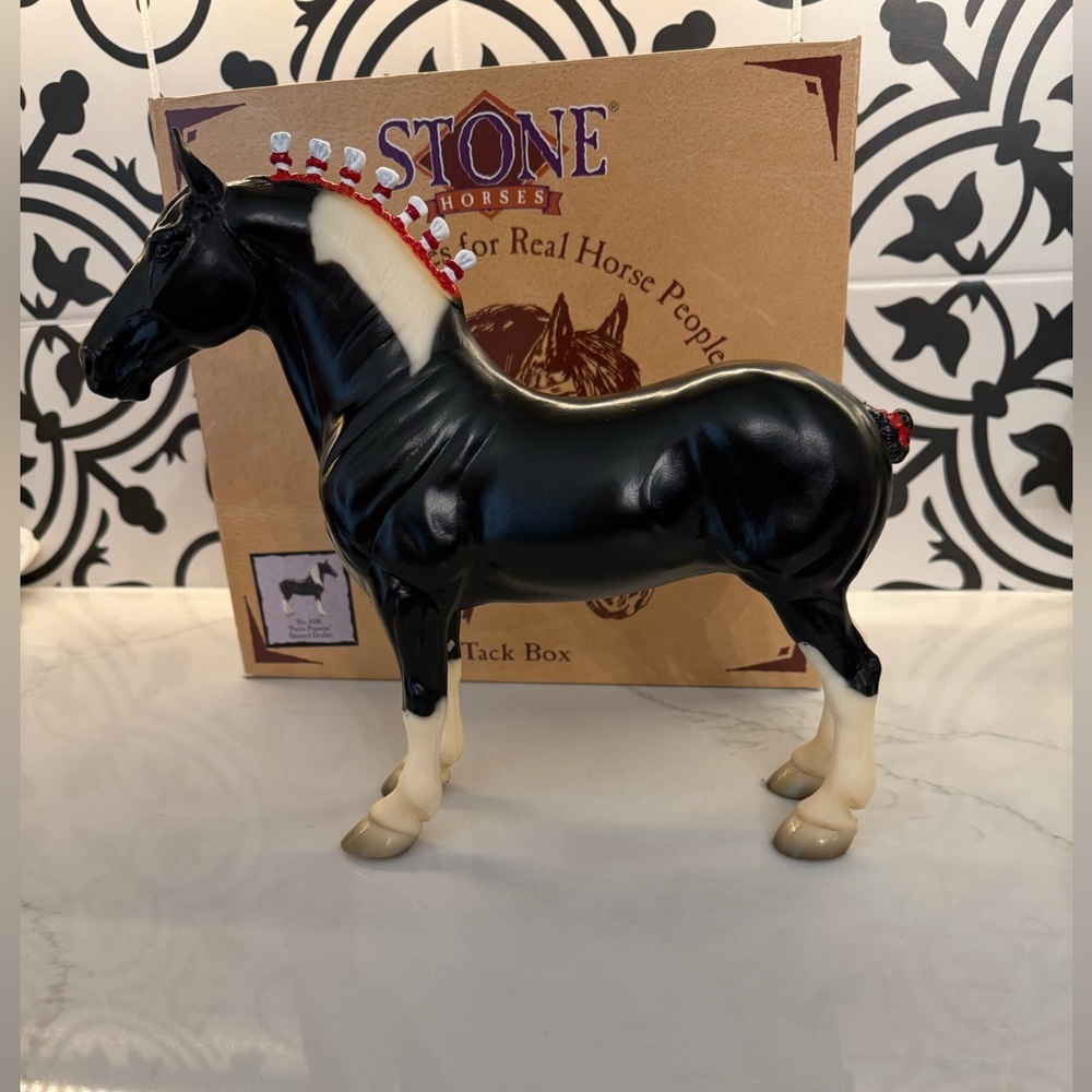 Peter Stone Spotted Drafter Model Horse #6180 “Pecos Papoose” with Tack Box